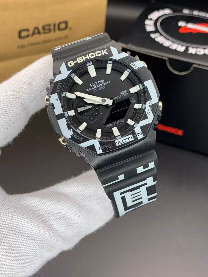 ساعت مچی کاسیو جیشاک مدل GA-2100 صفحه مشکی بند آبی روشن طرحدار