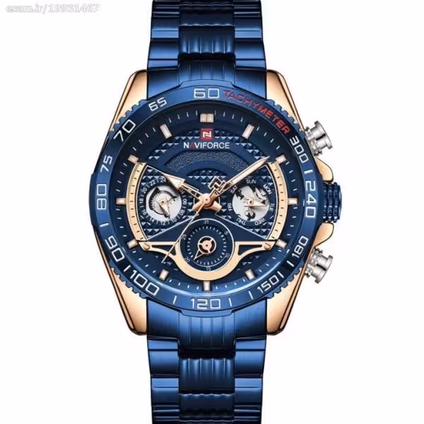 NAVIFORCE 9185 جدید اورجینال ناوی فورس 4 موتوره فولدیت ،، سرمه ای با قاب مسی استیل صفحه جذاب ،، شیشه شفاف