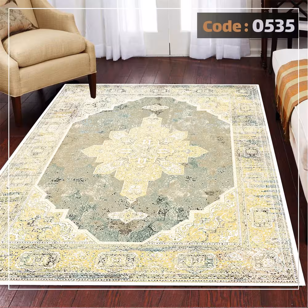 کاورفرش روفرشی دورکشدار گوشه لیفه ای کرم  قهوه ای کد 0535