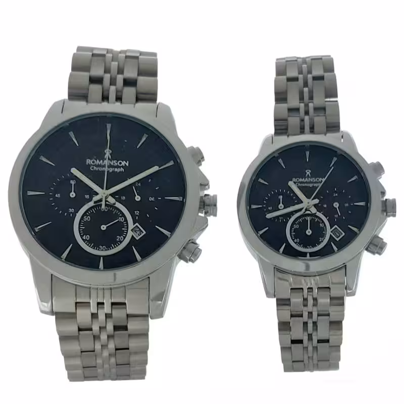 ست ساعت مچی عقربه ای زنانه و مردانه رومانسون مدل سه موتور فعال کرنوگراف کد 2097