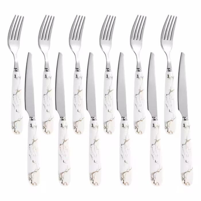 ست کارد و چنگال 12 پارچه ماربل سرامیکی سفید