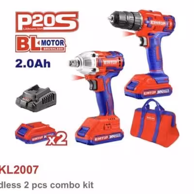 پک دو قلو دریل شارژی و بکس شارژی 20 ولت براش لس امتاپ مدل ECKL2007