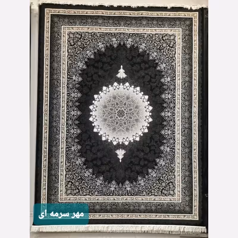 فرش ماشینی 6متری 700شانه کاشان 100درصد نخ اکریلیک نقشه مهرسرمه ایی بافت نرم و زیبا