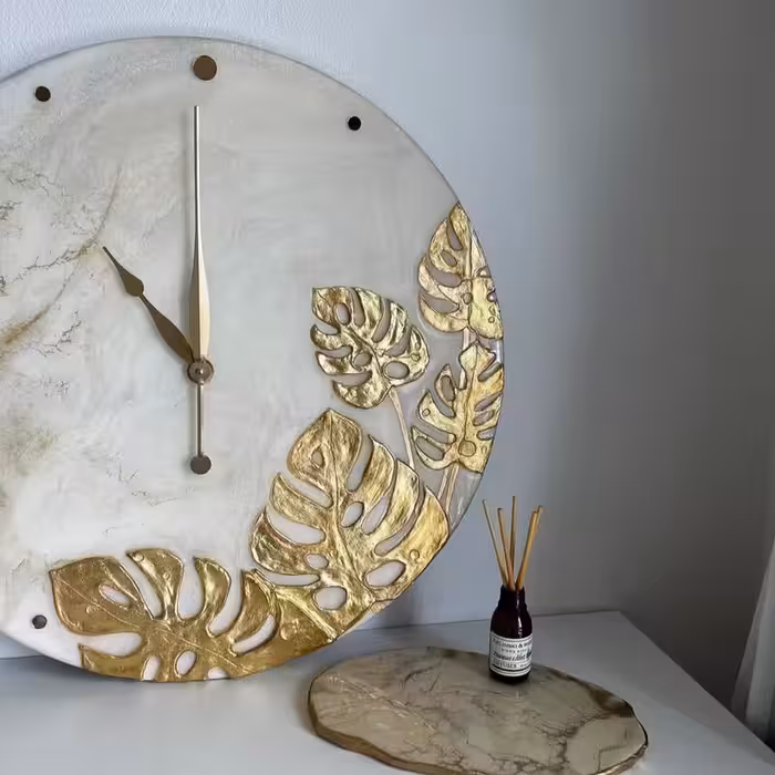 ساعت دیواری رزینی خاص طرح برگ انجیری 50سانت