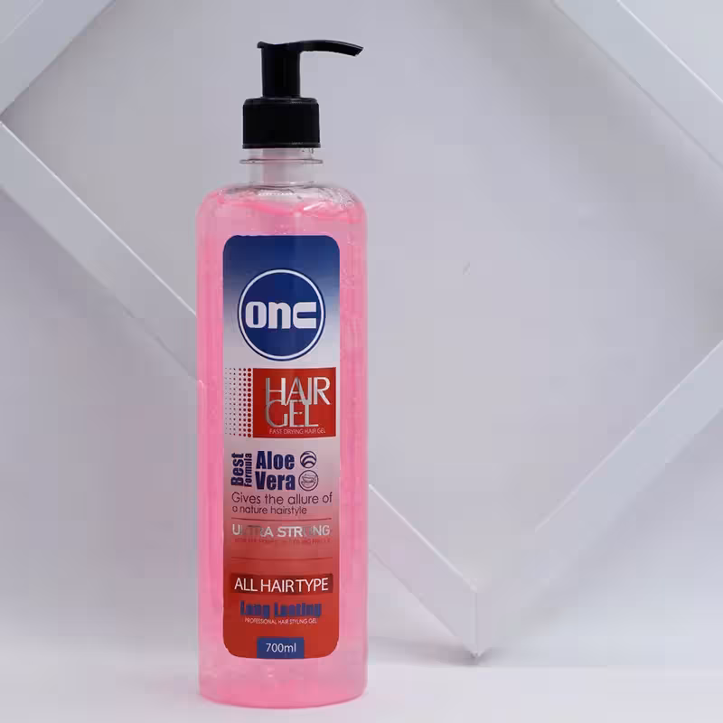 عمده فروشی ژل پمپی موی سر رنگ صورتی انس onc مناسب انواع مو حجم 700 میل 90953