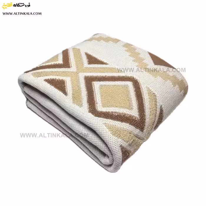 شال مبل بافت سوپر (تراکم بالا) طرح پانچو سایز 150×200 رنگ کرمی منگوله دار