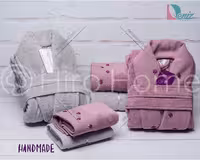 حوله ست دو نفره HANDMADE رنگ یاسی تیره و فیلی