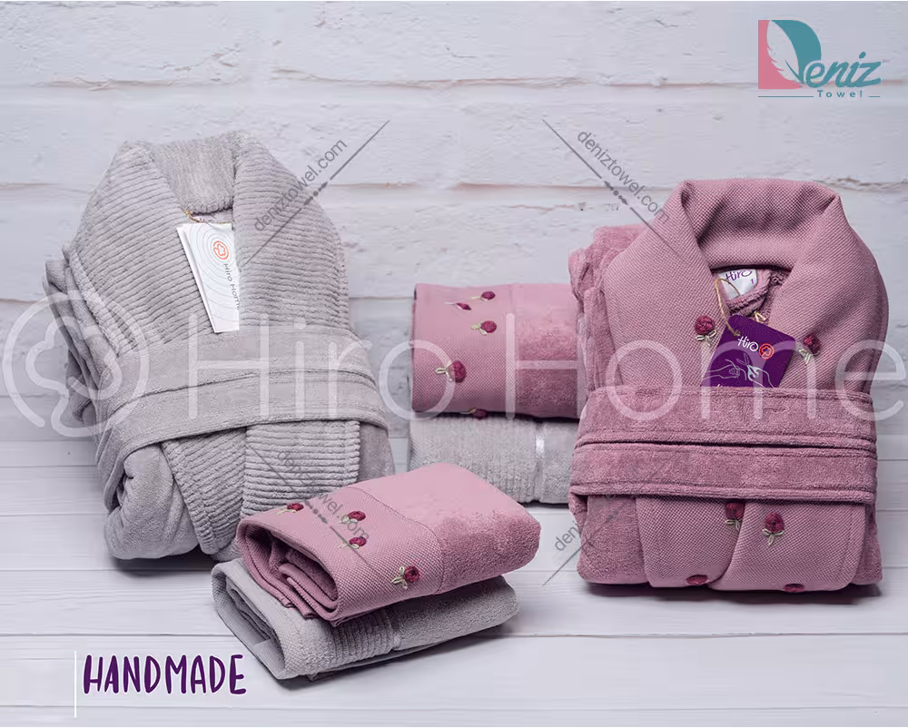 حوله ست دو نفره HANDMADE رنگ یاسی تیره و فیلی