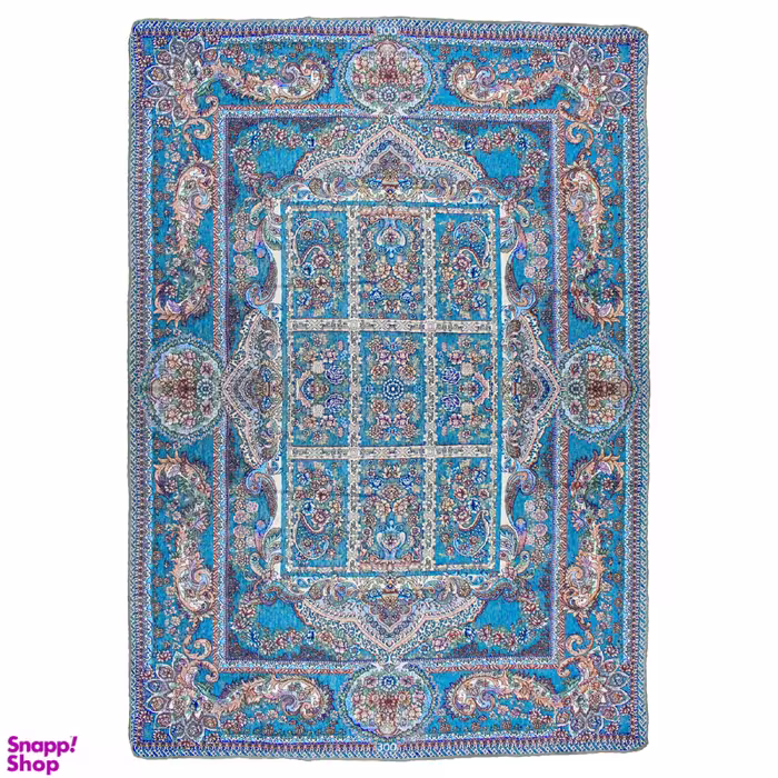 روفرشی مخمل طرح خشتی زمینه فیروزه ای