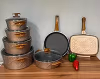 سرویس قابلمه 13 پارچه گرانیتی بیزیم bizim رنگ نسکافه ای