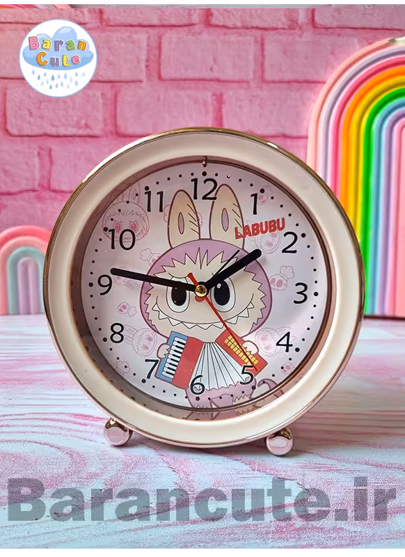 ساعت رومیزی و دیواری فانتزی زنگ دار طرح لبوبو صورتی