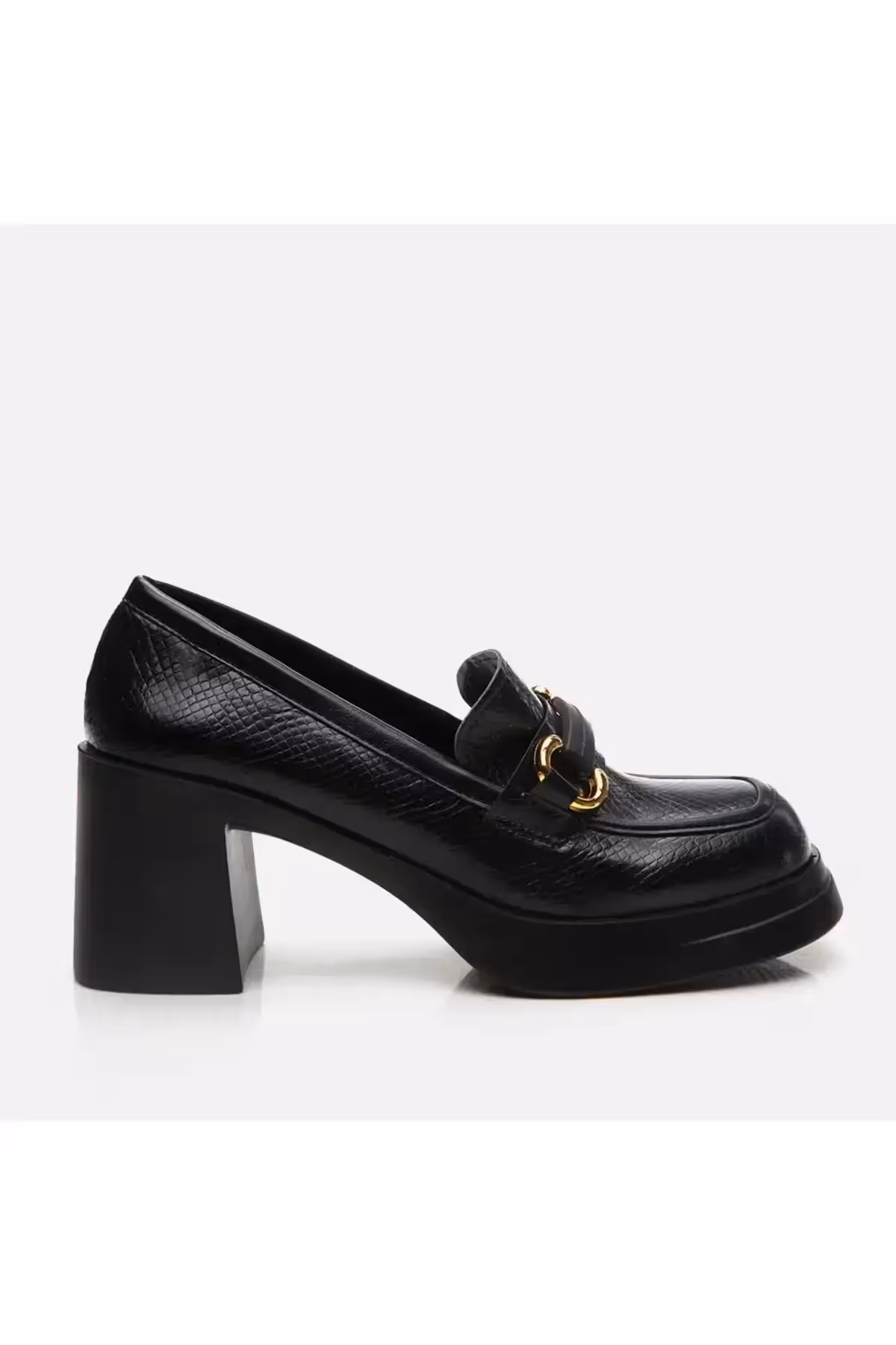 کفش پاشنه 10 سانتی لوفر زنانه مشکی ترک - 10592