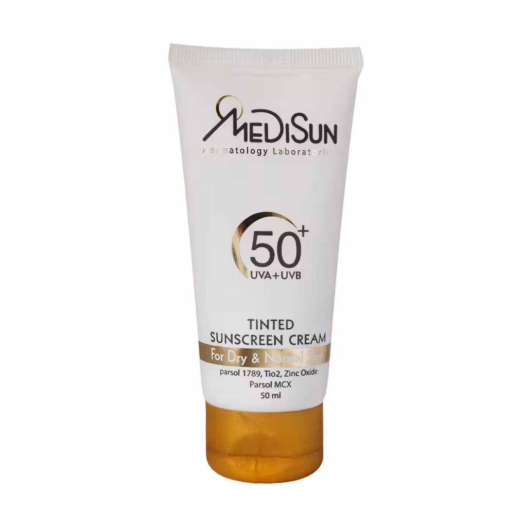 کرم ضد آفتاب رنگی SPF50 مدیسان مناسب پوست معمولی و خشک 50 میلی لیتر