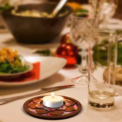 شمعدان مدل گل نیلوفر طرح کاشی مجموعه 2 عددی