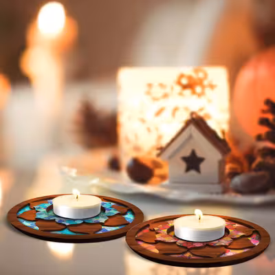 شمعدان مدل گل نیلوفر طرح کاشی مجموعه 2 عددی