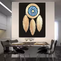 تابلو نقاشی ورق طلا طرح چشم نظر و پر نقش برجسته کد 0183