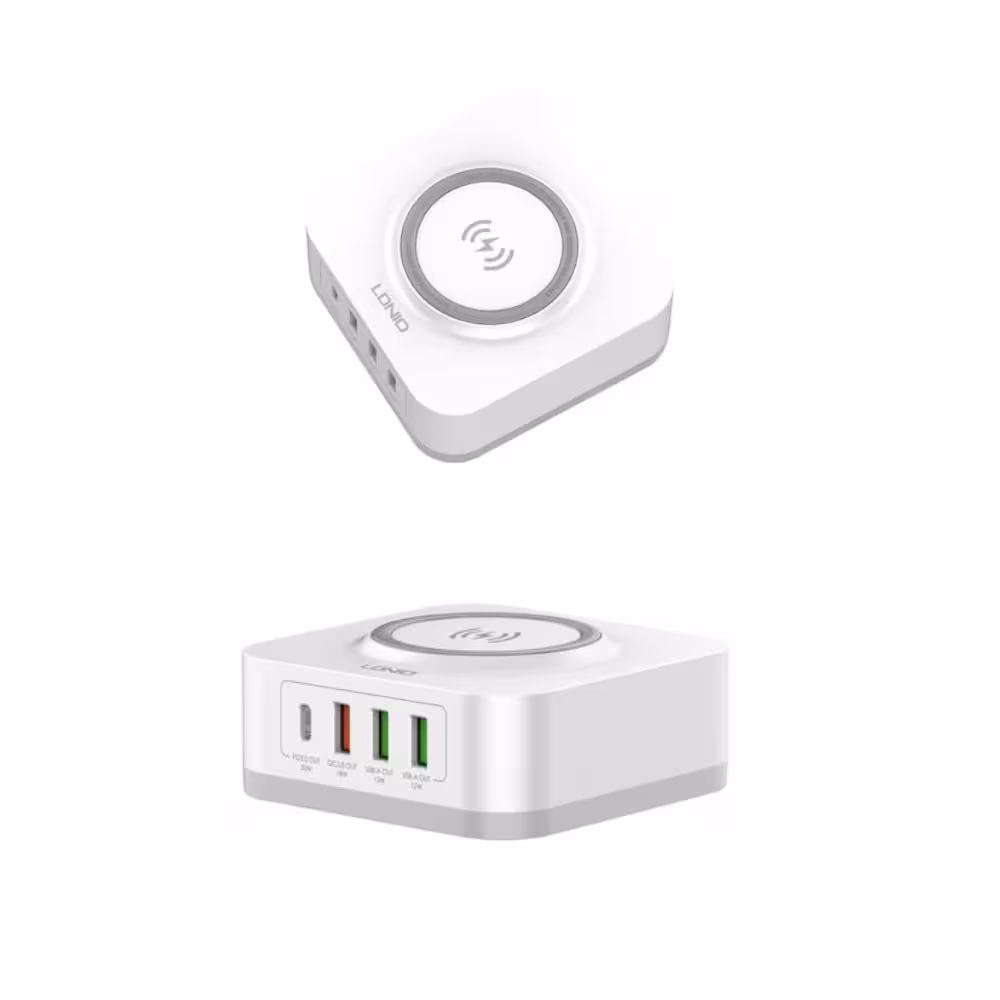 آداپتور شارژ وایرلس و PD   QC خانگی رومیزی الدینیو مدل LDNIO AW004 با توان 32W