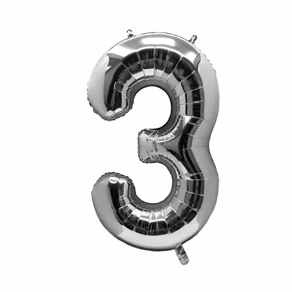 بادکنک فویلی عدد 3 نقره ای کارتی