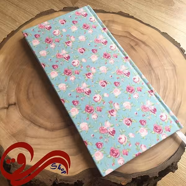 دفتر طرح پالتویی گل رز ریز زمینه آبی Fabric Handmade Notebook
