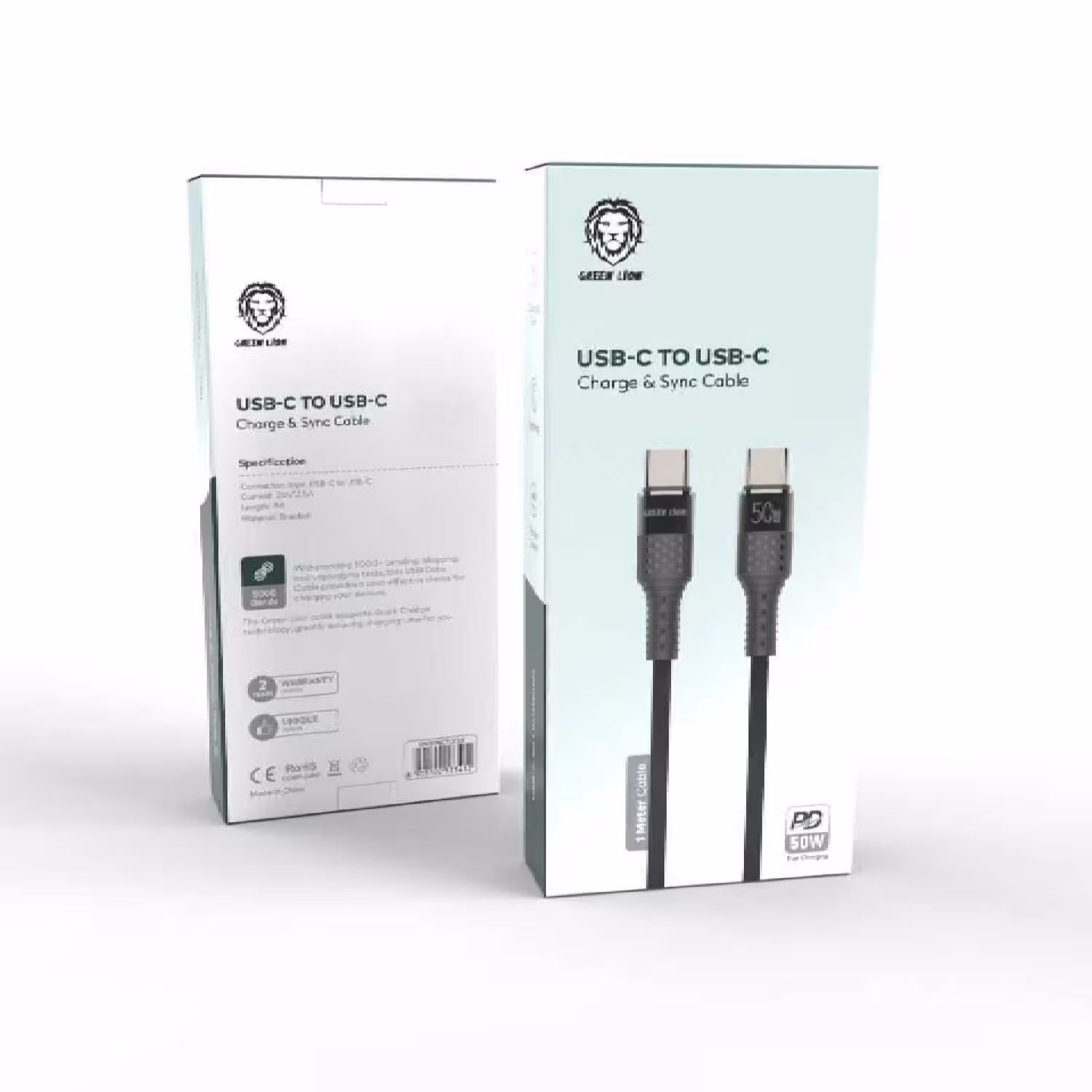 کابل شارژ USB-C TO USB-C 50W GREEN LION، طول یک متری