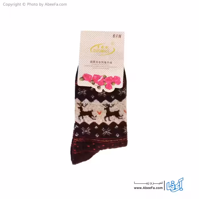 جوراب ساق دار پشمی مدل AF1479-A قهوه ای تیره-کرم