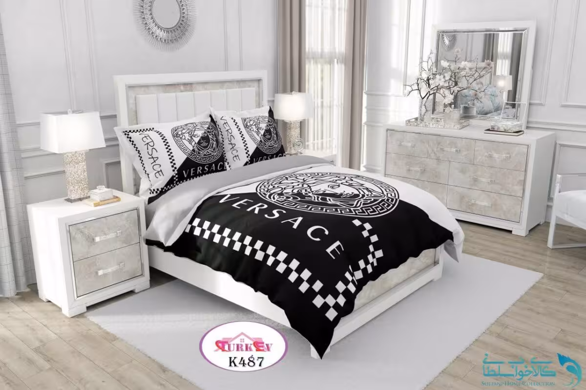 روتختی طرح ورساچه سفید مشکی دونفره برند Turkev کد K487