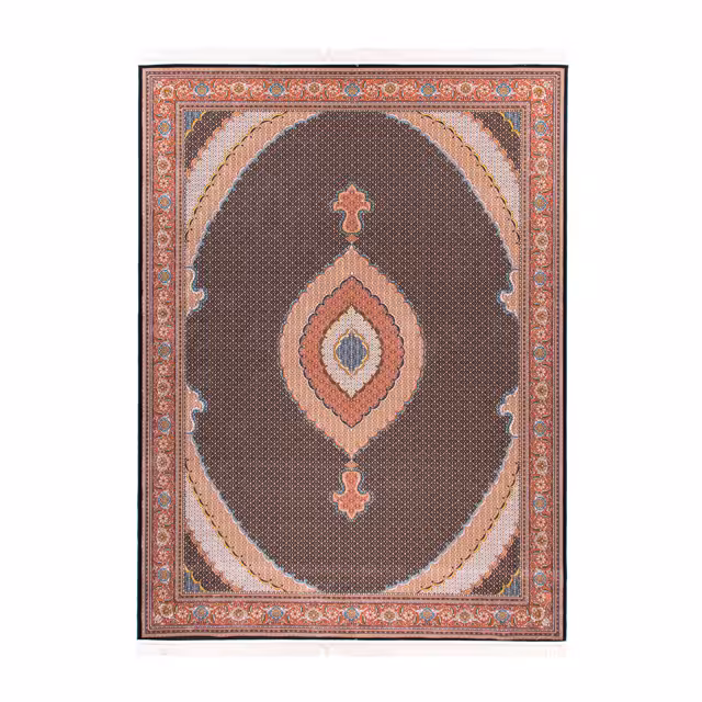 فرش ماشینی دنیای فرش طرح ریز ماهی رنگ زمینه گردویی