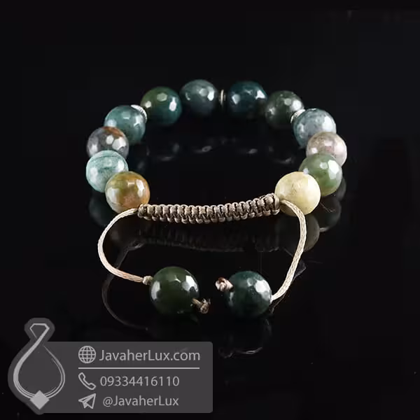 دستبند بافت عقیق خزه ای _ کد : 400717