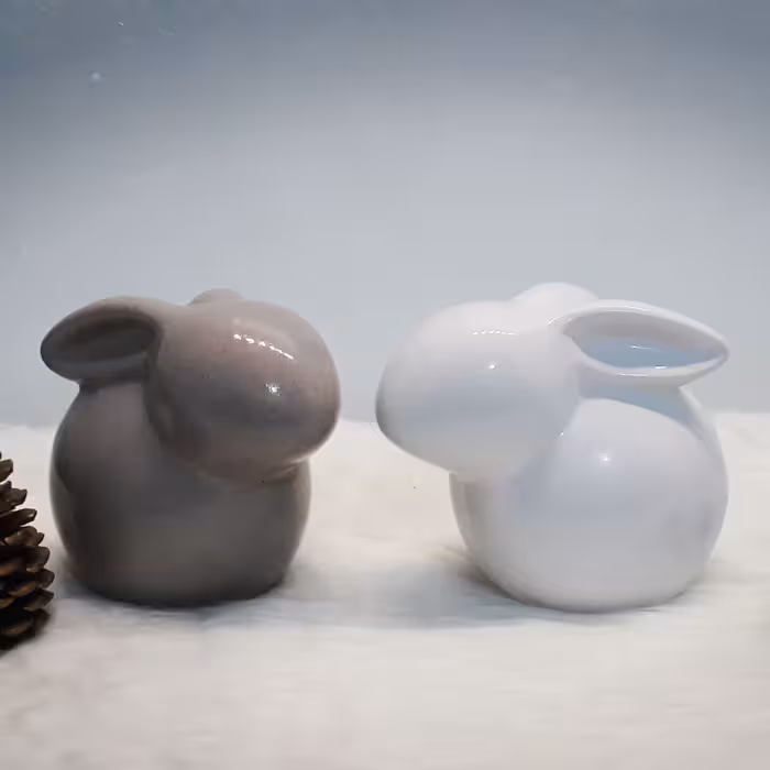 مجسمه سرامیکی خرگوش وزن محصول 350 گرم نوع لعاب اکسیدی