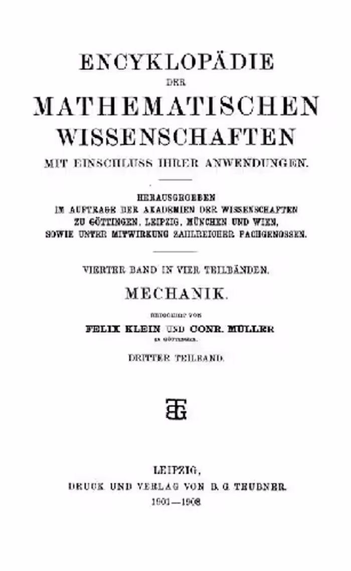 خرید و دانلود نسخه کامل کتاب Encyclopaedie der mathematischen Wissenschaften und Anwendungen. Mechanik