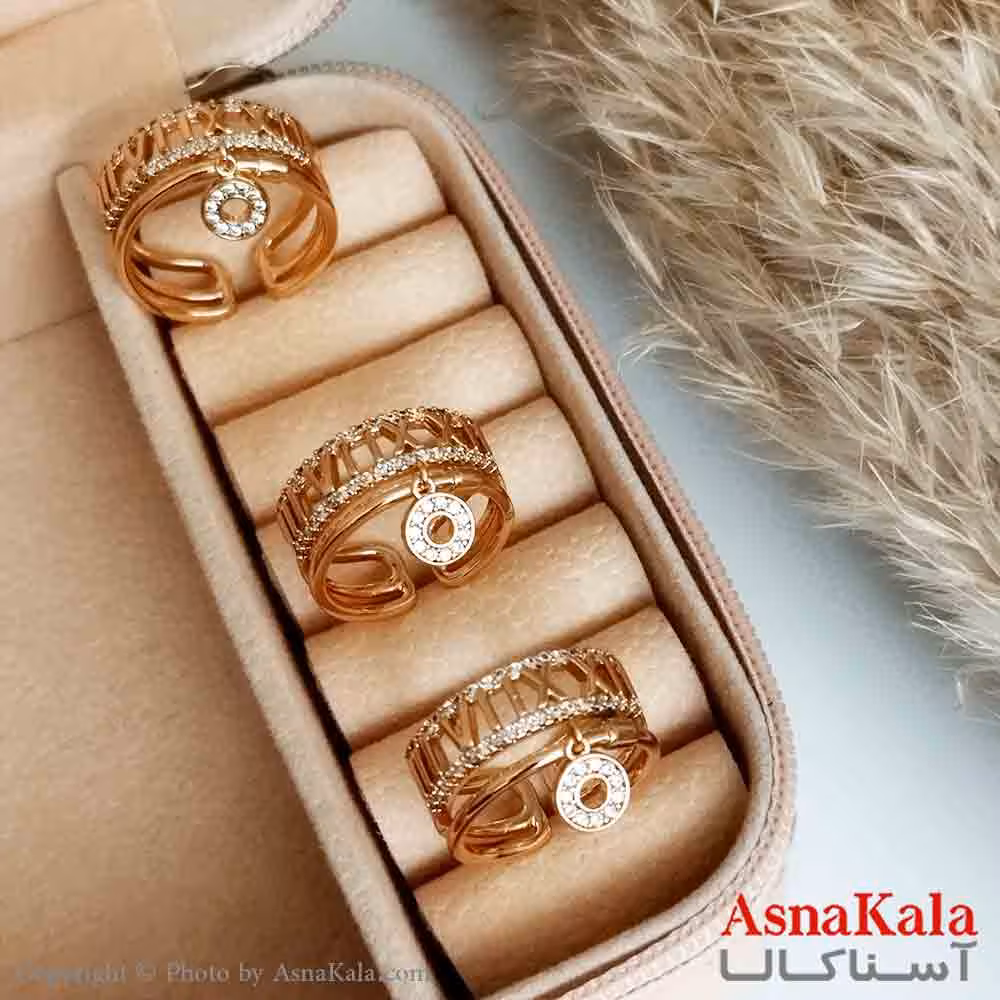 انگشتر زنانه ژوپینگ اصلی با آبکاری طلا مدل دولاین نگیندار فری سایز کد ANG19223W