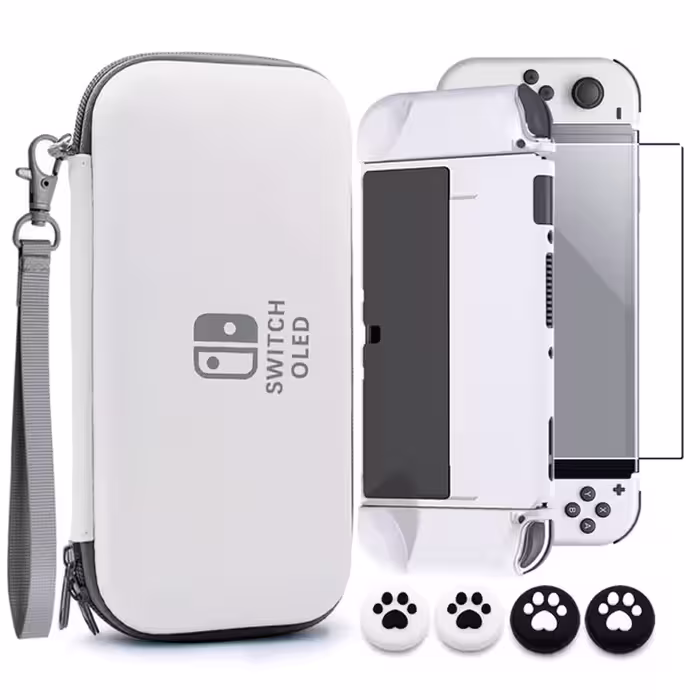 VGBUS 7-in-1 Accessory Case for Nintendo Switch OLED – White/Black