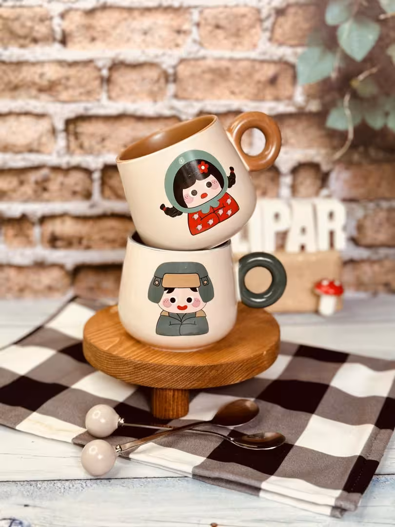 ماگ قاشق دار دختر و پسر روسی کد 1150