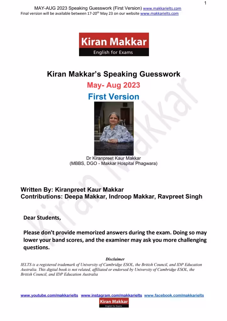 ماکار آیلتس اسپیکینگ | کتاب انگلیسی Makkar IELTS Speaking May- Aug 2023 First Version