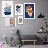 تابلو بکلیت مدل طرح مینیمال برگ و تم ابی W-973  مجموعه 5 عددی