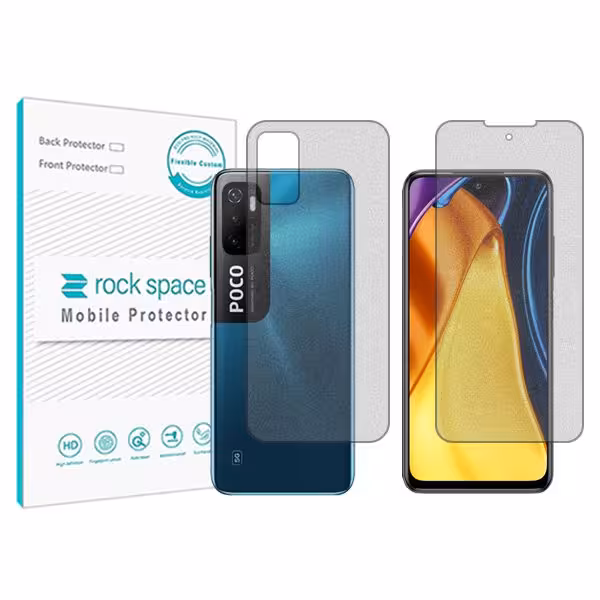 گلس صفحه نمایش و پشت گوشی شیائومی نسخه Poco M3 Pro مدل نانو هیدروژل مات برند راک اسپیس کدSS