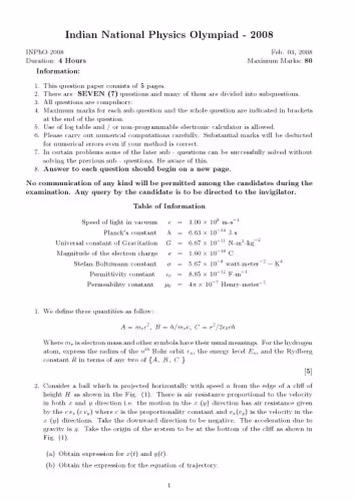 خرید و دانلود نسخه کامل کتاب INPhO 2008 Physics Question Paper from India Indian National Physics Olympiad
