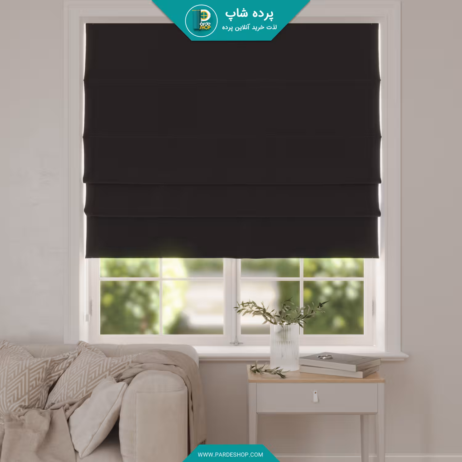 پرده رومن مخمل کلاسیک براق رنگ مشکی