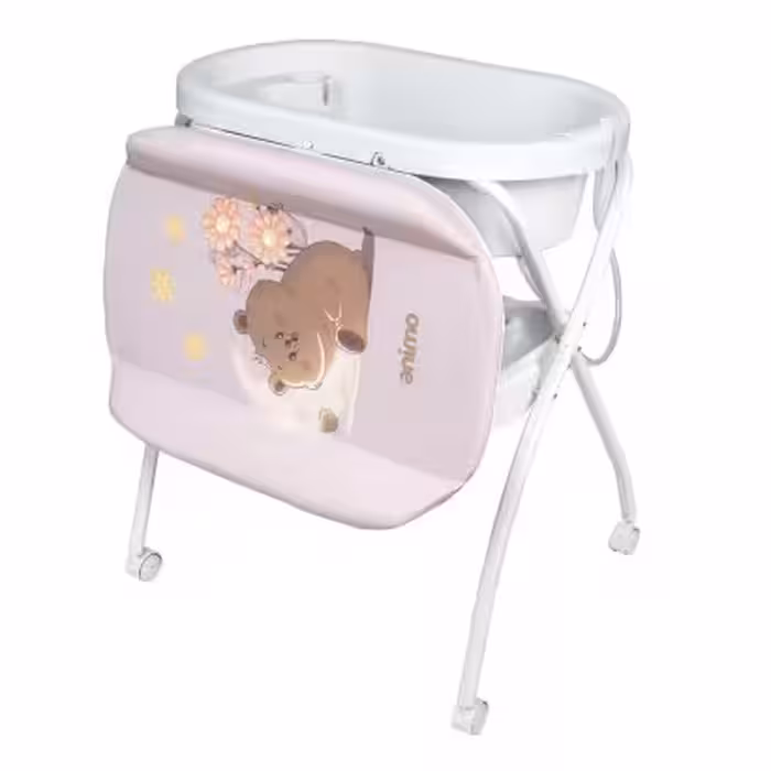 وان حمام پایه دار و میز تعویض نوزادی انیمو المان طبقاتی 4 چرخ با اسان شور و تشک ضد حساسیت شب نما  ANIMO  2IN1