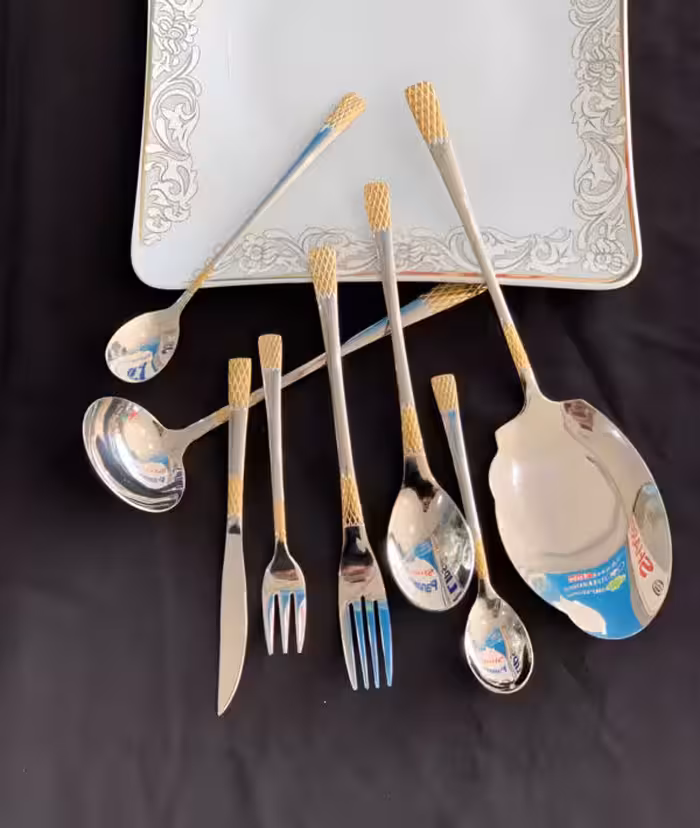 سرویس قاشق چنگال یونیک اصل آلمان 24 نفره 120 پارچه مدل آناناسی دو‌رنگ