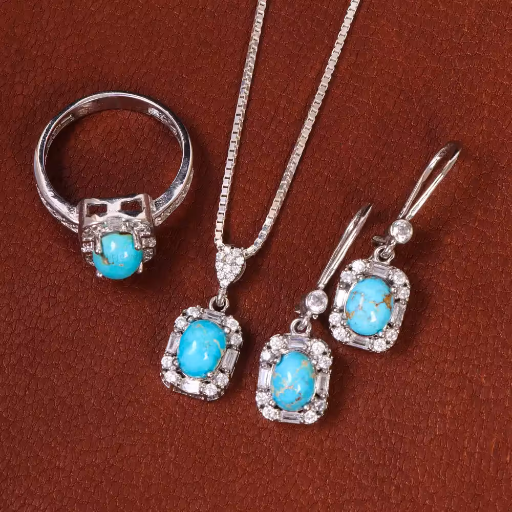 نیم ست فیروزه زنانه کد 21810 - جواهری مشاهیر