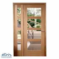 درب لابی ورودی دو لنگه چوبی شیشه خور کد 3008