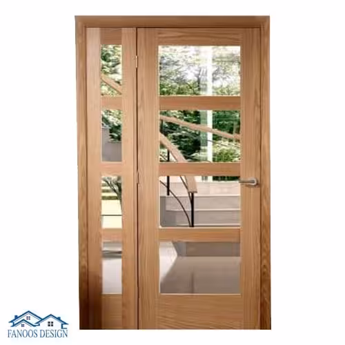 درب لابی ورودی دو لنگه چوبی شیشه خور کد 3008