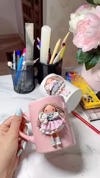 ماگ طرح دختر خمیری عروسکی برجسته