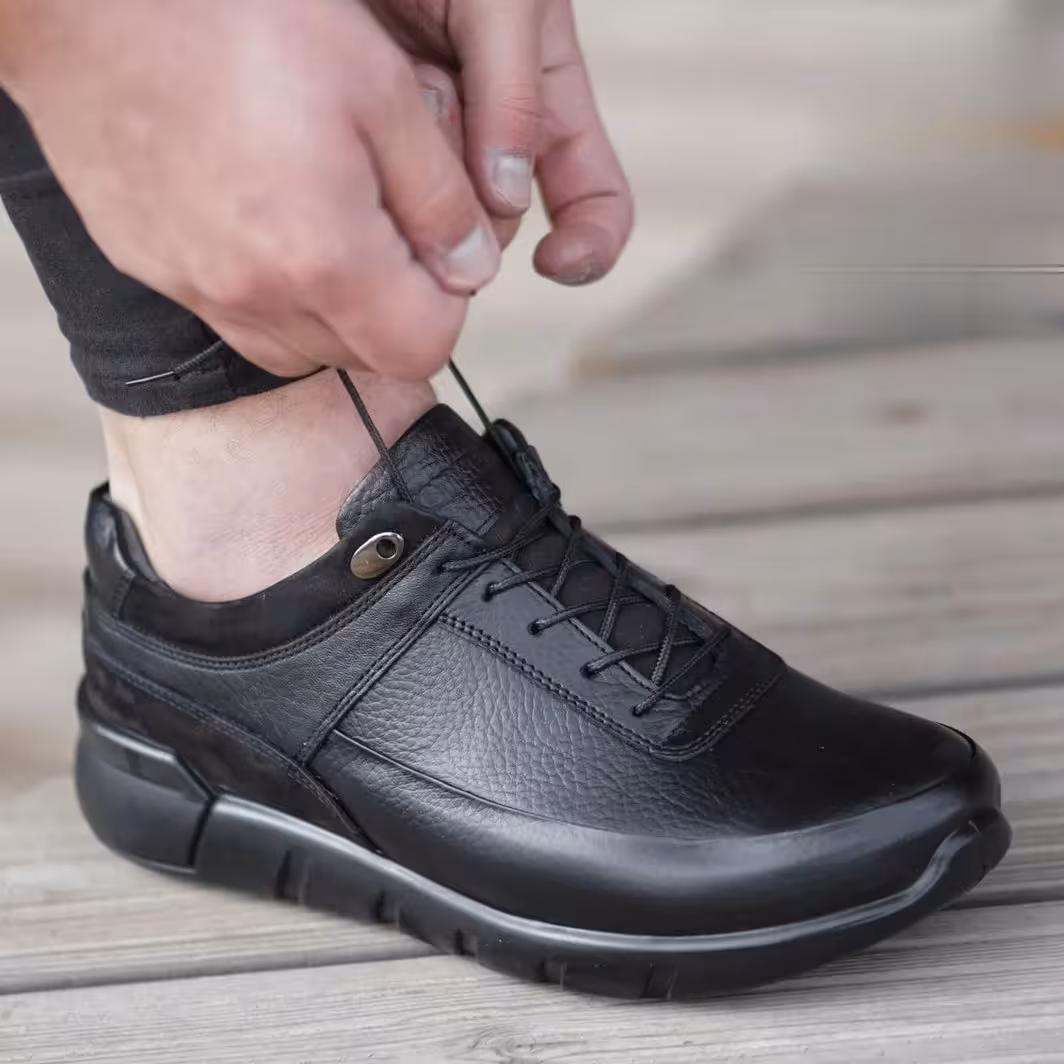 کفش طبی مردانه تمام چرم طبیعی تبریز مدل مورانو بندی رنگ مشکی سایز 40 الی 45