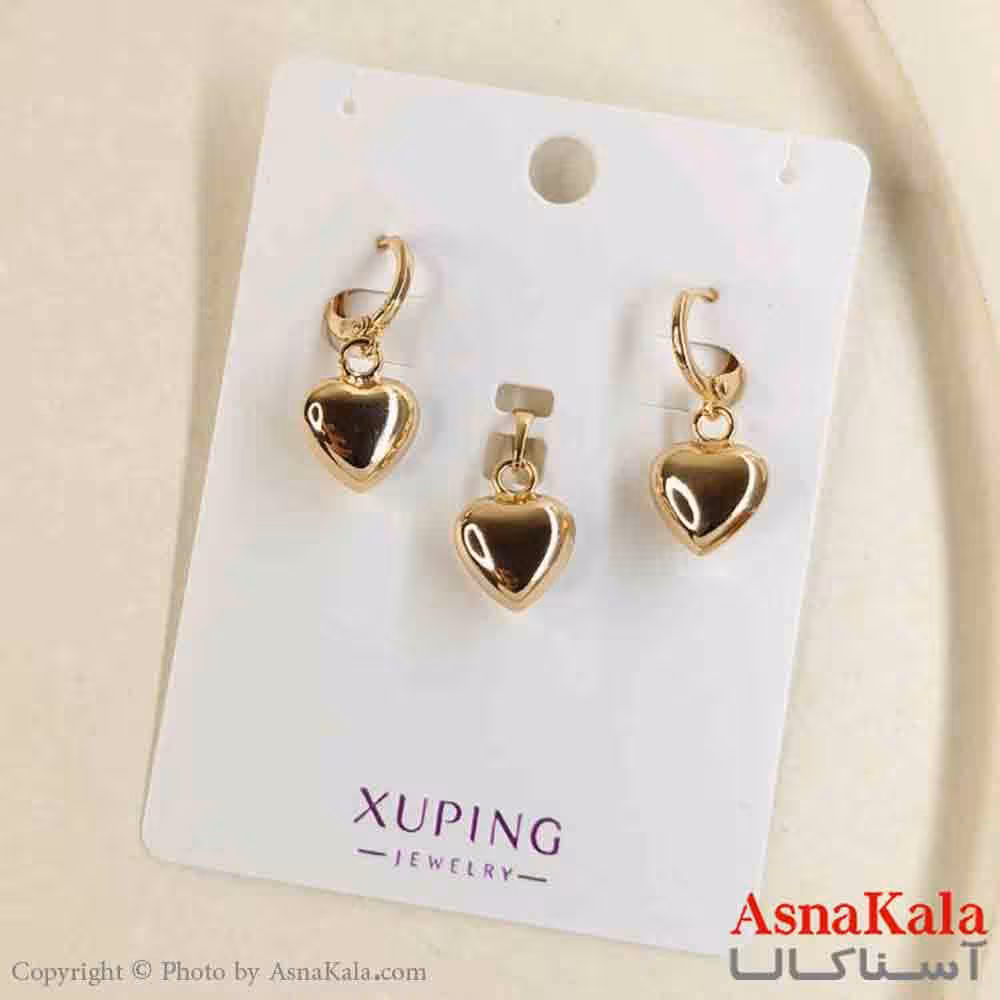 نیم ست زنانه ژوپینگ مدل قلب طلایی شامل گوشواره و گردنبند کد NIM14816W