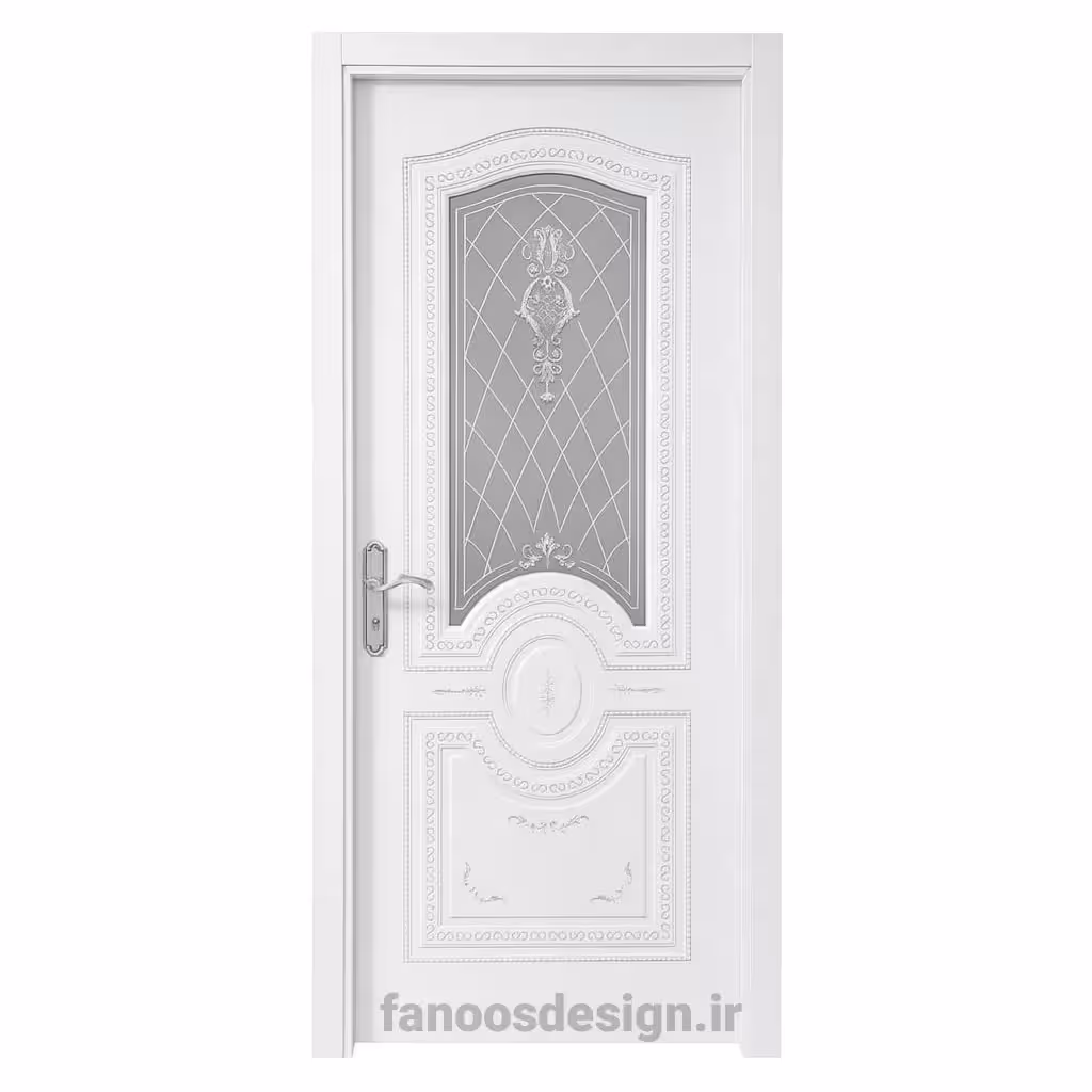 درب کلاسیک سلطنتی CNC با شیشه دکوراتیو (MDF رنگ پلی‌یورتان) کد 30609