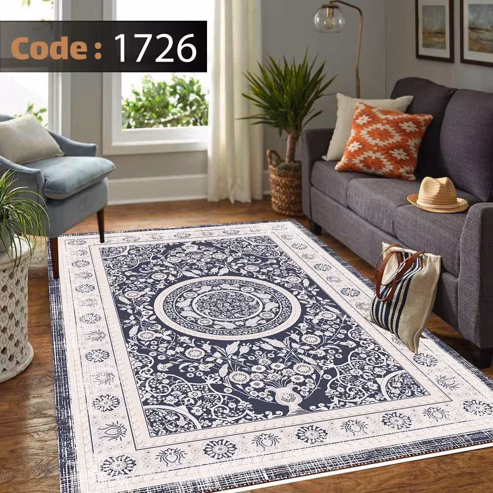 کاورفرش روفرشی دورکشدار گوشه لیفه ای کرم  قهوه ای کد 1726