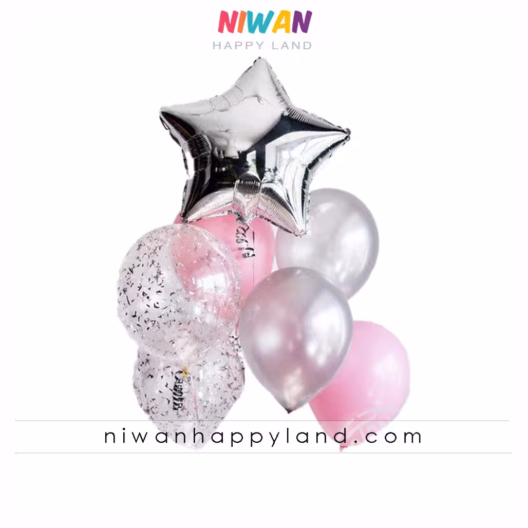 پک بادکنک نقره ای صورتی 7عددی