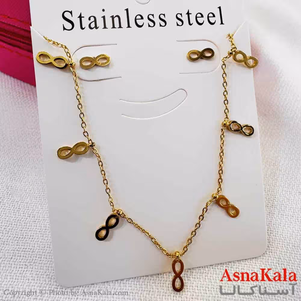 نیم ست زنانه شامل گردنبند و گوشواره  استیل مدل  بینهایت کد NIM14588W